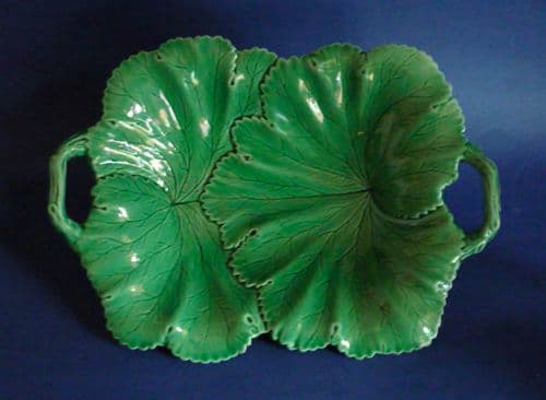 Large Copeland Green Majolica 'Vine Leaf' Two Handled Dish c1860 (Sold)