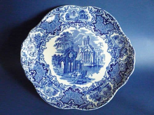 Large George Jones Blue and White 'Abbey' Ware Cake Plate c1933
