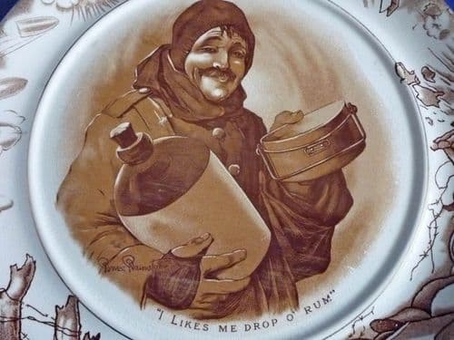 Large Grimwade's WW1 Bruce Bairnsfather Ware Old Bill 'I Likes Me Drop O Rum' Plaque c1920