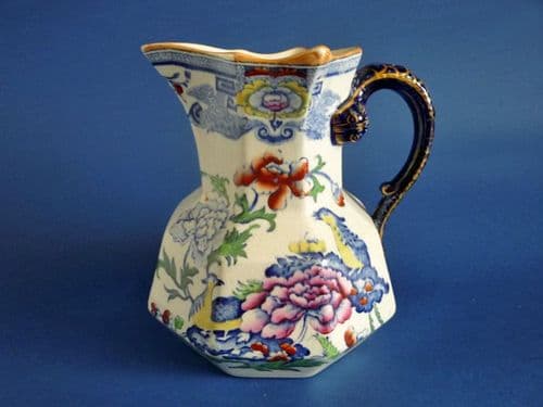 Large Mason's Patent Ironstone China Coloured 'Blue Pheasant' Pattern Hydra Jug c1890 (Sold)