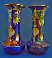 Large Pair of Shelley 'Christmas Lantern' Blue Lustre Vases c1925