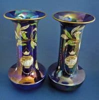 Large Pair of Shelley 'Christmas Lantern' Blue Lustre Vases c1925