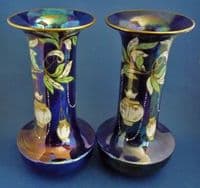 Large Pair of Shelley 'Christmas Lantern' Blue Lustre Vases c1925