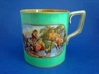Large Turquoise Green Prattware Mug 'The Torrent' and 'The Travellers' Departure'  c1860