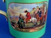 Large Turquoise Green Prattware Mug 'The Torrent' and 'The Travellers' Departure'  c1860