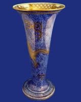 Large Wedgwood Blue 'Dragon' Lustre Trumpet Vase c1925
