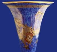 Large Wedgwood Blue 'Dragon' Lustre Trumpet Vase c1925