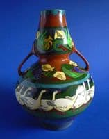 Large Wileman Intarsio 'Geese' Two Handled Vase by Frederick Rhead c1899