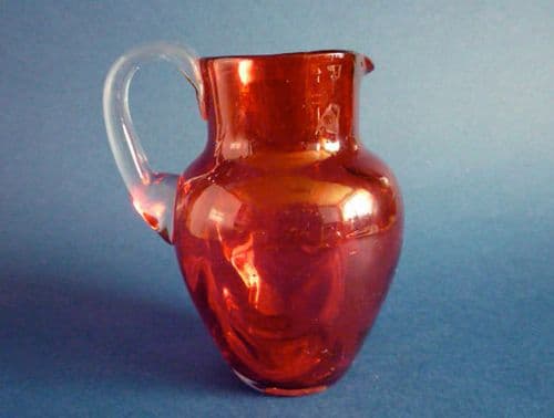 Lovely Antique Victorian 'Drapery' Moulded Cranberry Glass Jug c1880