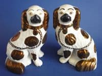 Lovely Pair of Staffordshire Copper Lustre Spaniels c1870