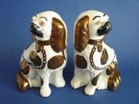 Lovely Pair of Staffordshire Copper Lustre Spaniels c1870