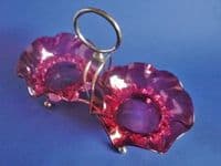 Lovely Pair of Victorian Cranberry Glass Bowls with Silver Plated Stand c1890