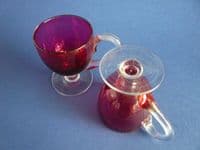 Lovely Pair of Victorian Cranberry Glass Custard Cups c1880 (Sold)
