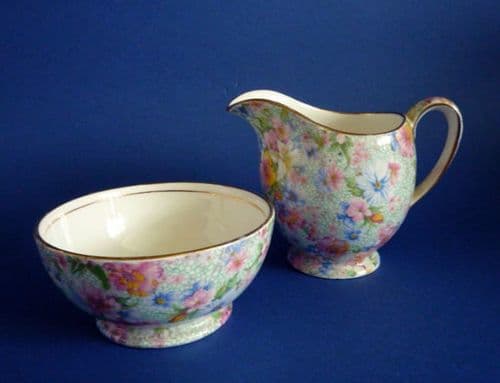 Lovely Royal Winton 'Marion' Chintz Alban Shape Cream Jug and Sugar Bowl c1951