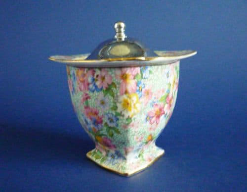 Lovely Royal Winton 'Marion' Chintz Preserve Pot with Chrome Lid c1951