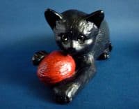 Lovely Victorian Bretby Art Pottery Black Kitten Playing with a Ball of Wool c1890
