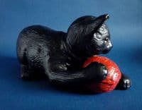 Lovely Victorian Bretby Art Pottery Black Kitten Playing with a Ball of Wool c1890