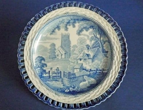 Lovely 'Village Church'  Pattern Arcaded Dessert Plate c1820