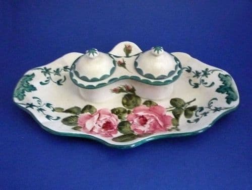 Lovely Wemyss Ware 'Cabbage Roses' Double Victoria Inkstand c1900