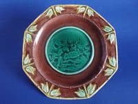 Octagonal Majolica 'Email Ombrant' Bamboo and Cherub Plate c1870