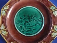 Octagonal Majolica 'Email Ombrant' Bamboo and Cherub Plate c1870