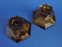 Pair of Davidson's Amber Cloud Glass Low Candlesticks c1925 (Sold)