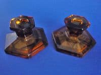Pair of Davidson's Amber Cloud Glass Low Candlesticks c1925 (Sold)