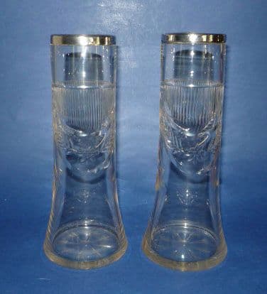 Pair of Edwardian Cut Glass & Silver Rimmed Vases (London 1907)