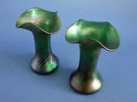 Pair of Kralik Glass Green Iridescent Art Nouveau Vases c1900