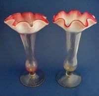 Pair of Stourbridge Cased Cranberry and Vaseline Art Nouveau Glass Vases c1900 (Sold)