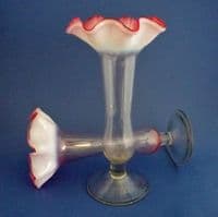 Pair of Stourbridge Cased Cranberry and Vaseline Art Nouveau Glass Vases c1900 (Sold)