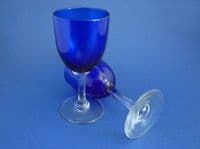 Pair of Victorian Bristol Blue Wine Glasses c1880 (Sold)