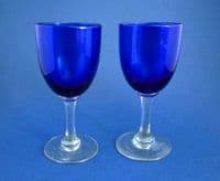 Pair of Victorian Bristol Blue Wine Glasses c1880 (Sold)