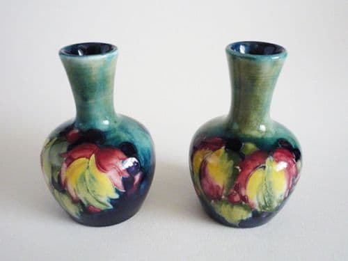 Pair of William Moorcroft 'Leaf and Berry' Miniature Vases c1928 (Sold)