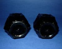 Pair Sowerby 'Jet' Black Hexagonal Glass Vases c1875