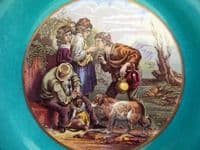 Prattware 'Lend A Bite' Turquoise Plate c1850