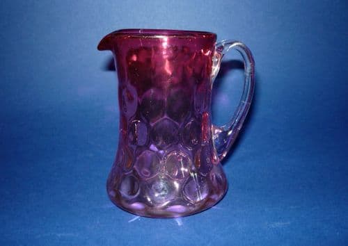 Pretty Antique Victorian Cranberry Glass Dimpled Jug c1890