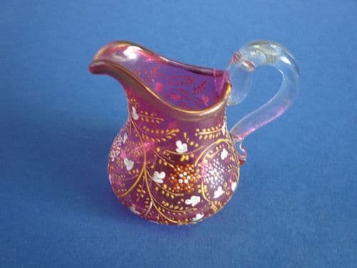 Pretty Antique Victorian Enamelled Cranberry Glass Jug c1890