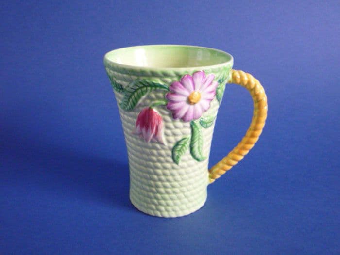 Rare Carlton Ware Green Flowers and Basket Cocoa Mug c1938