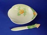 Rare Carlton Ware Green 'New Buttercup' Butter Dish and Knife c1948
