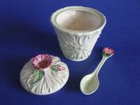 Rare Carlton Ware Green 'Poppy' Preserve Pot and Spoon c1945 (Sold)