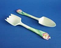 Rare Carlton Ware Green 'Wild Rose' Salad Servers c1939