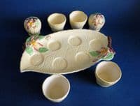 Rare Carlton Ware Yellow 'Apple Blossom' Egg Cup Cruet and Stand c1938
