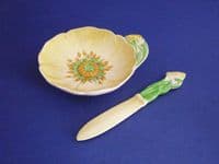 Rare Carlton Ware Yellow 'Buttercup' Dish and Knife Boxed Gift Set c1939
