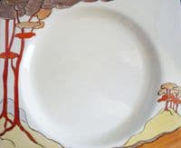 Rare Clarice Cliff Bizarre 'Coral Firs' Biarritz Tea Plate c1934 (Sold)