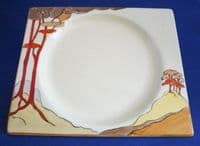 Rare Clarice Cliff Bizarre 'Coral Firs' Biarritz Tea Plate c1934 (Sold)