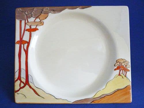 Rare Clarice Cliff Bizarre 'Coral Firs' Biarritz Tea Plate c1934 (Sold)