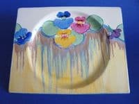 Rare Clarice Cliff Bizarre 'Delecia Pansies' Large Biarritz Plate c1933 (Sold)