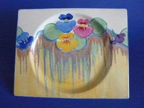 Rare Clarice Cliff Bizarre 'Delecia Pansies' Large Biarritz Plate c1933 (Sold)