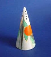 Rare Clarice Cliff Bizarre 'Delecia Peaches' Conical Sugar Sifter c1932 (Sold)